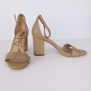 Sam Edelman Beige Leather Open Toe Heels
